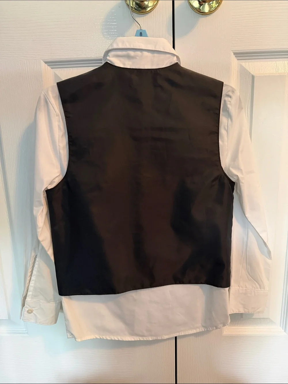 Van Heusen Black Vest and Pants Set with White Shirt and Red Striped Tie